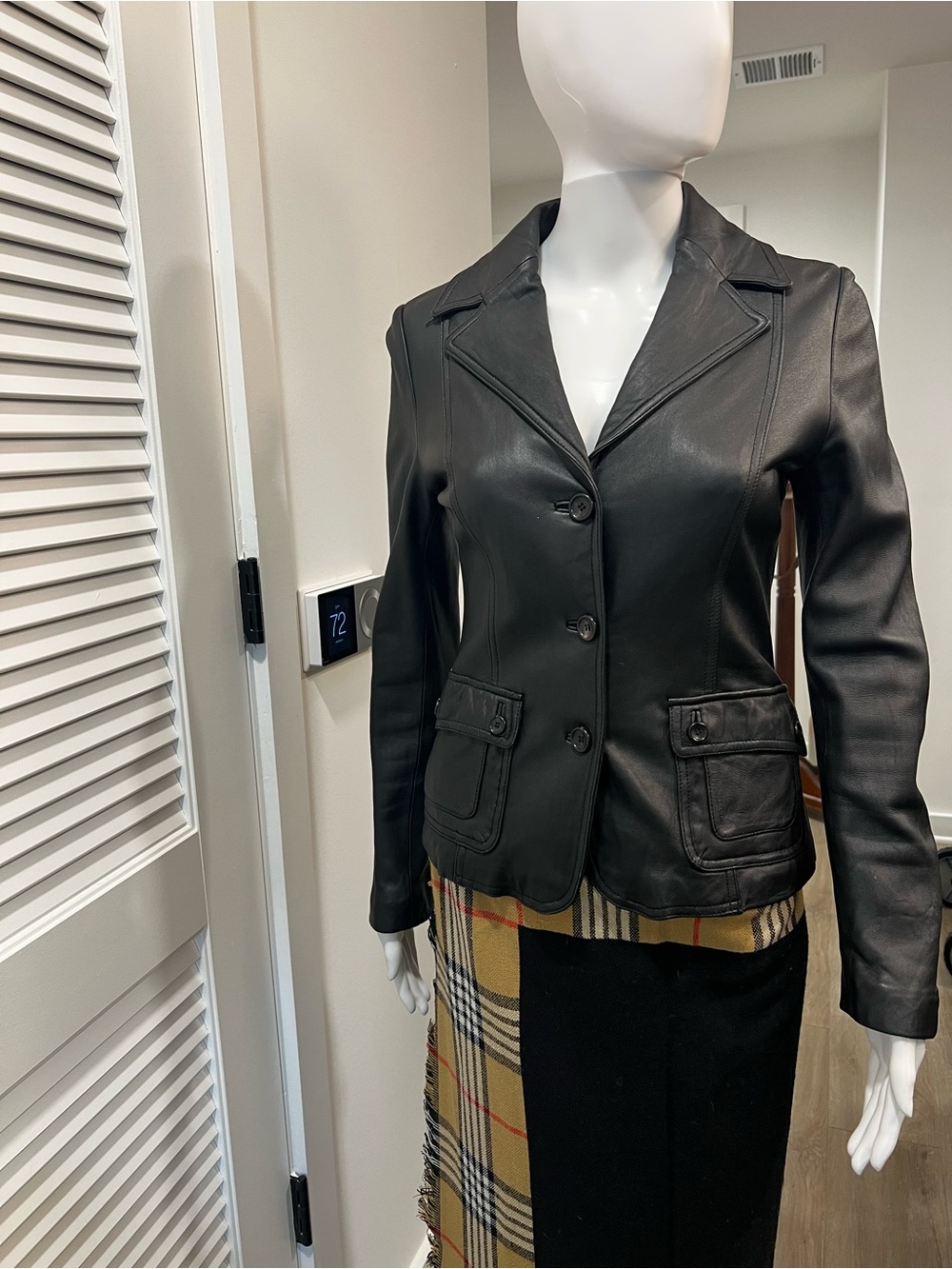 Tomboy Black Faux Leather Notch-Lapel Blazer Jacket
